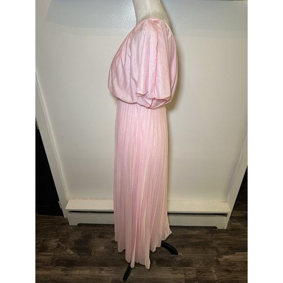 Vintage 1970s Bridesmaid Prom Rose Pleated Maxi Disco Gown Boho Dress Size M/L - Picture 4 of 7
